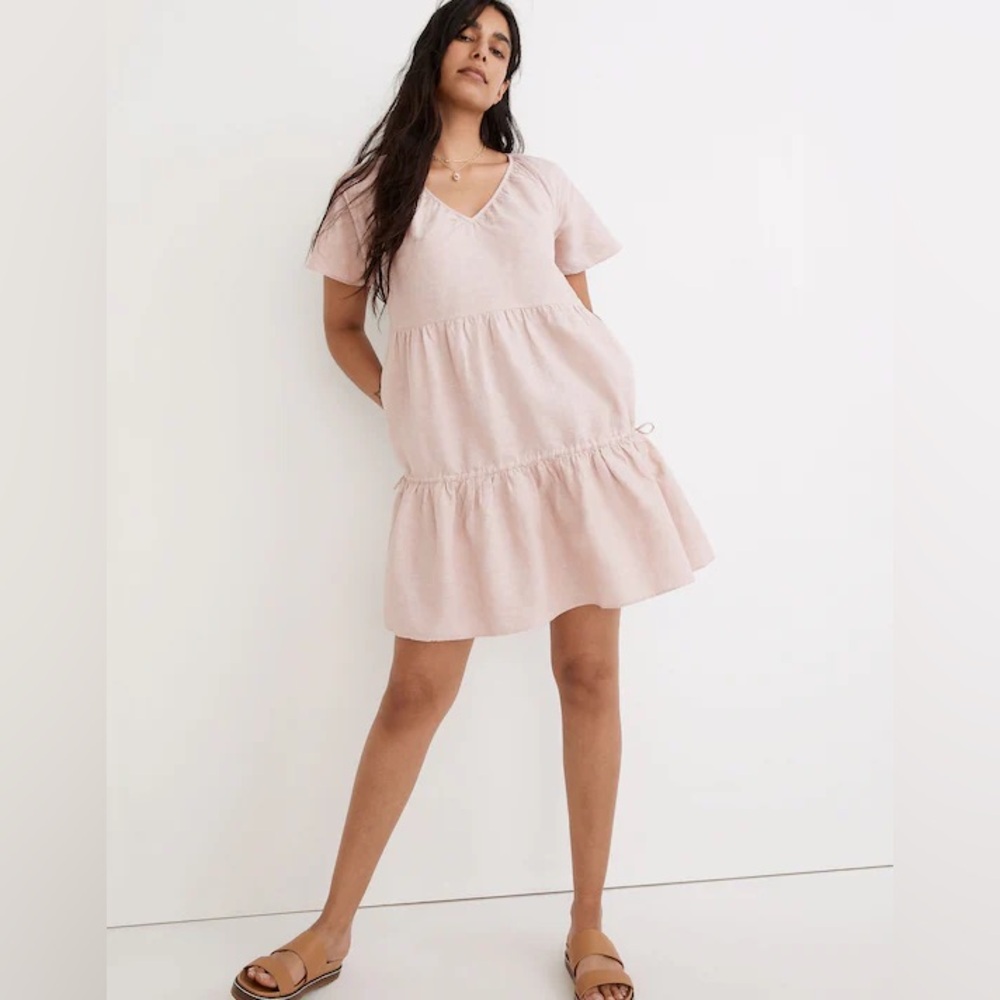 Madewell Women’s Dusty Blush Pink Linen-Blend Lorelei Mini Dress Size Small